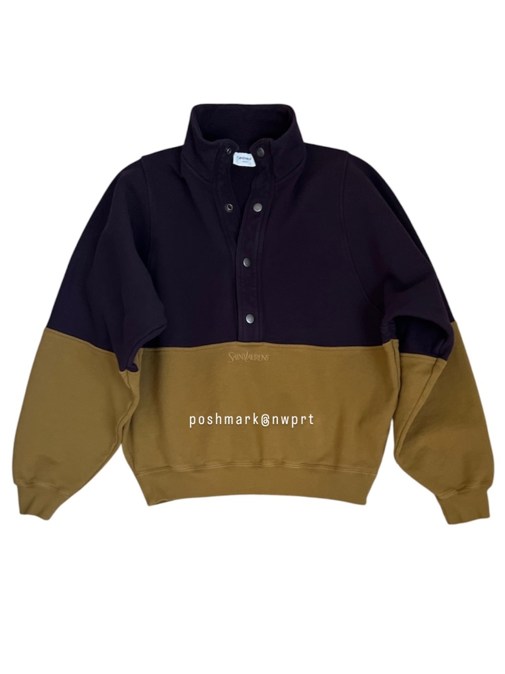 Saint Laurent 💯 Bicolor Funnel Neck Pullover Track Jacket Maroon Mustard XS 0 2 - Picture 6 of 16